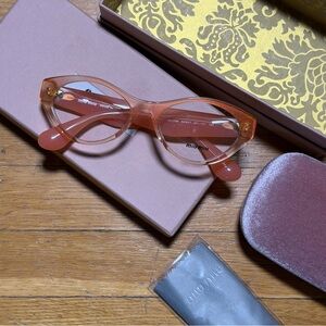 Miu Miu Peachy Pink Cat-Eye Acetate Glasses